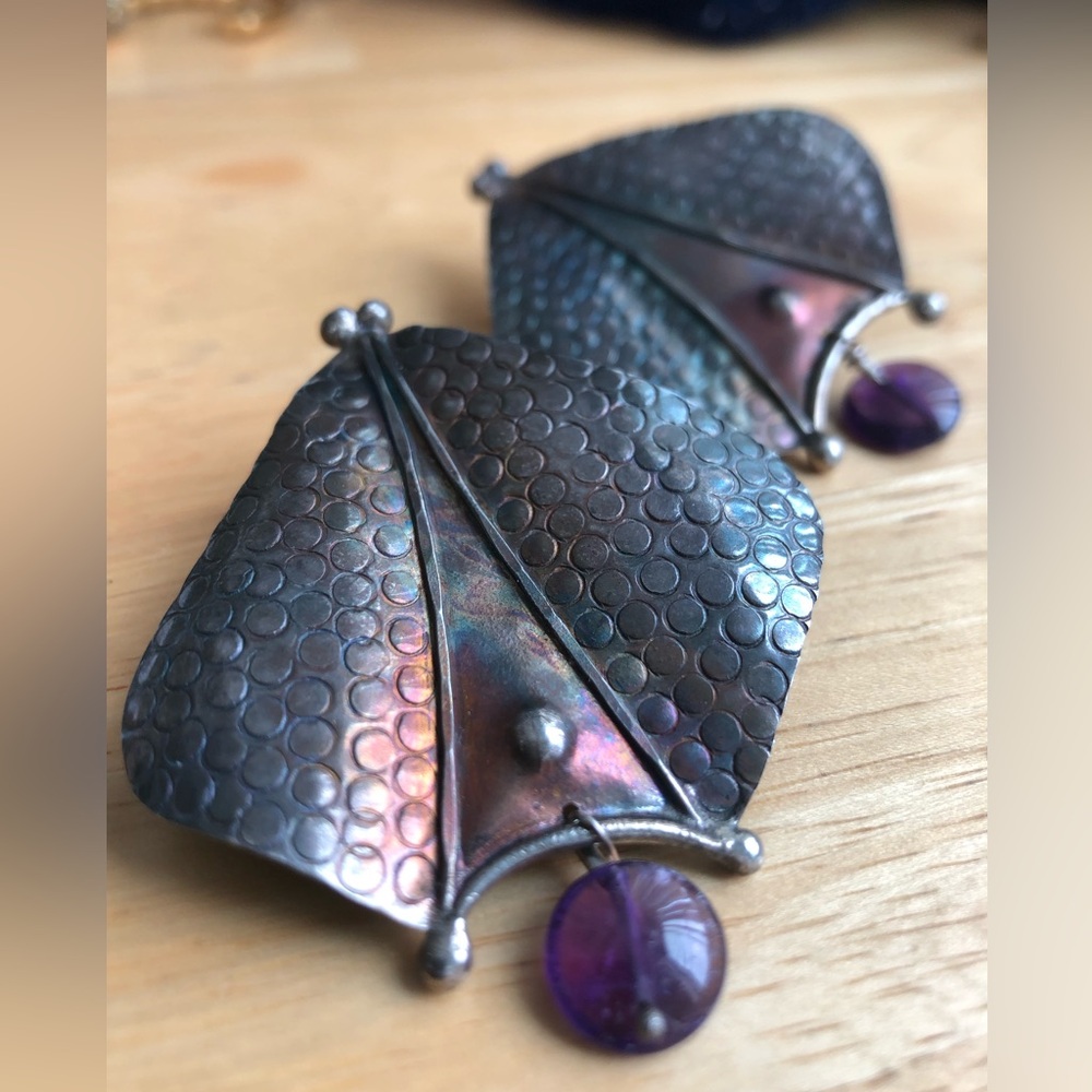 Bat wing Stingray Amethyst Goth Earrings (E40)